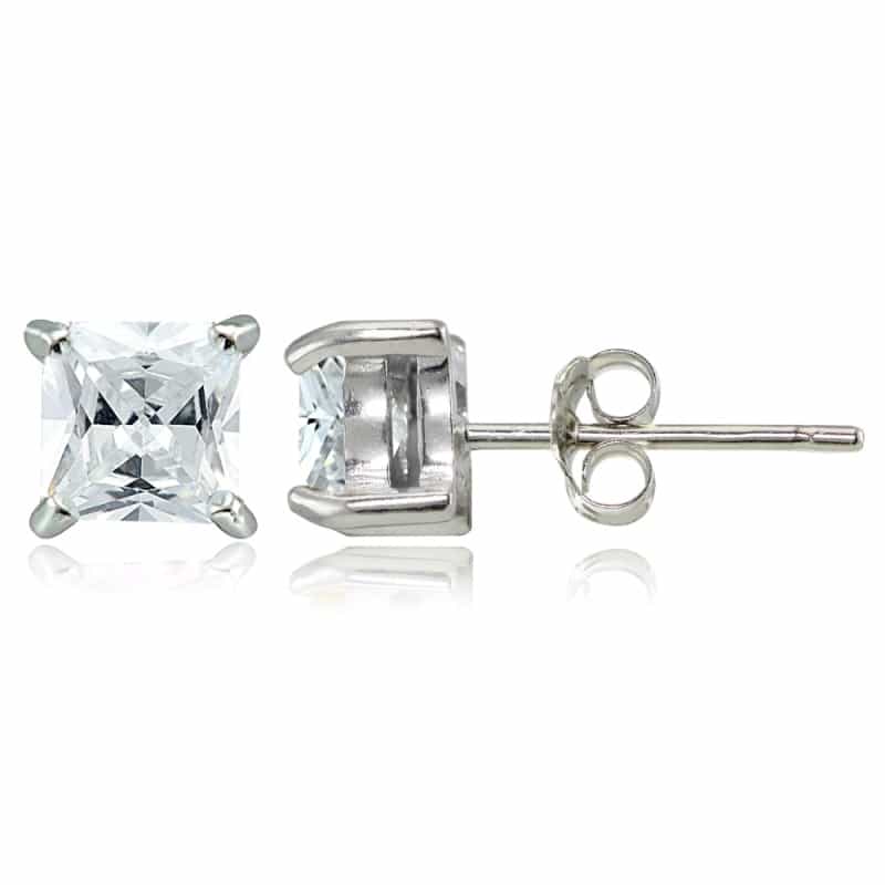 Sterling Silver 1.5Ct Cubic Zirconia 5Mm Square Stud Earrings