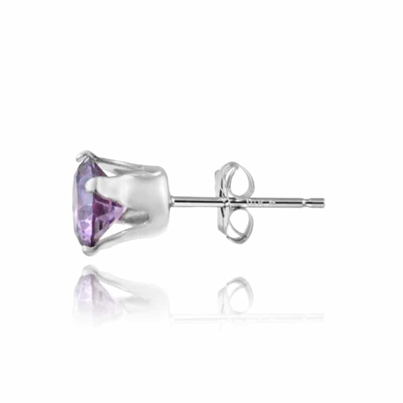Sterling Silver 1.5Ct Purple Cz Stud Earrings, 6Mm