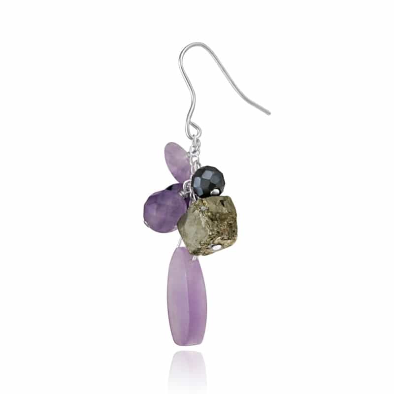 Sterling Silver Pyrite & Amethyst Stones Cluster Earrings
