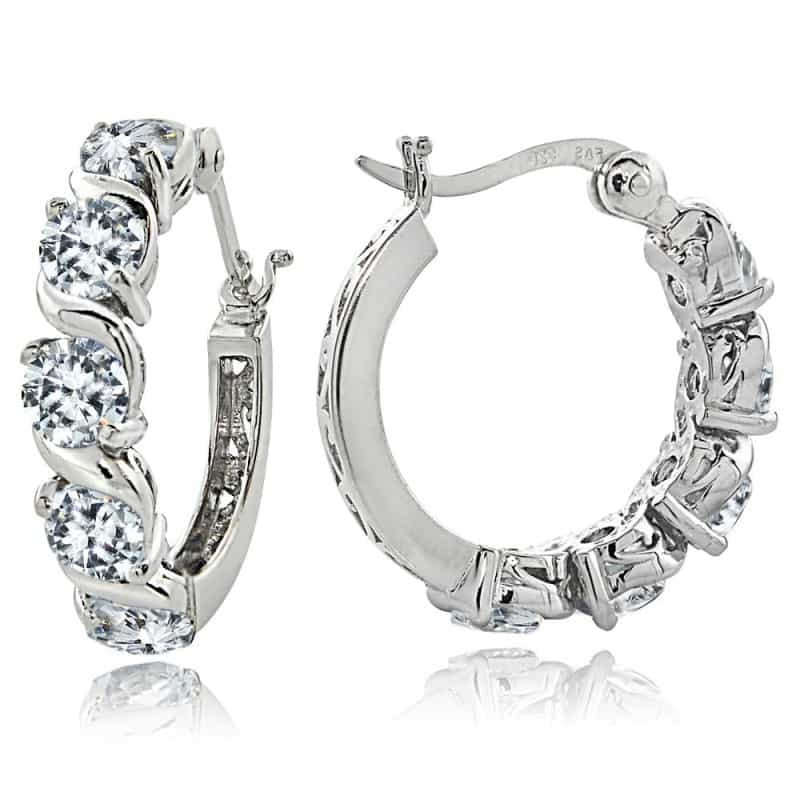 Sterling Silver Cubic Zirconia S Design Hoop Earrings
