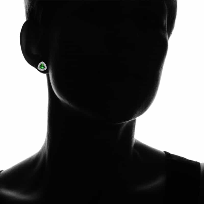 Sterling Silver Created Emerald & White Topaz Trillion-Cut Stud Earrings