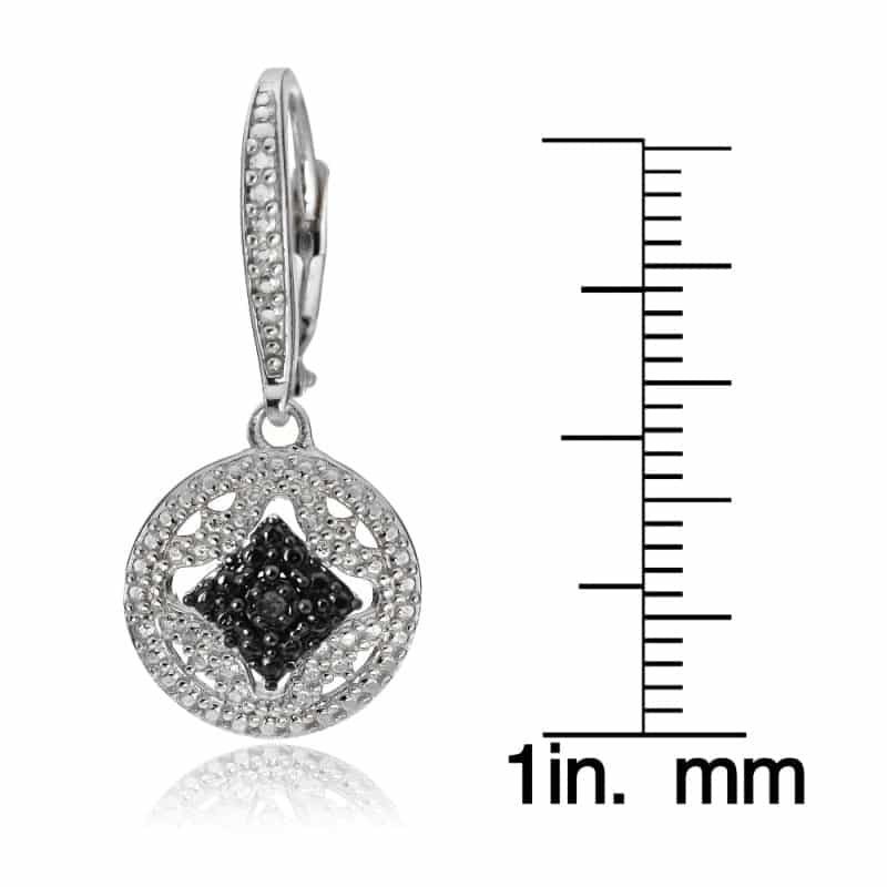 Sterling Silver Black Diamond Accent Filigree Medallion Dangle Leverback Earrings