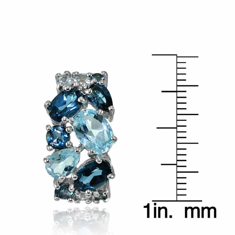 Sterling Silver London Blue Topaz And Blue Topaz Tonal Cluster Earrings