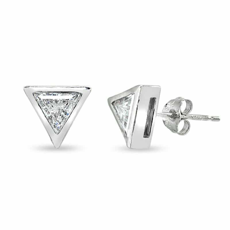 Sterling Silver 6Mm Triangle-Cut Bezel-Set Solitaire Stud Earrings Made With Swarovski Zirconia