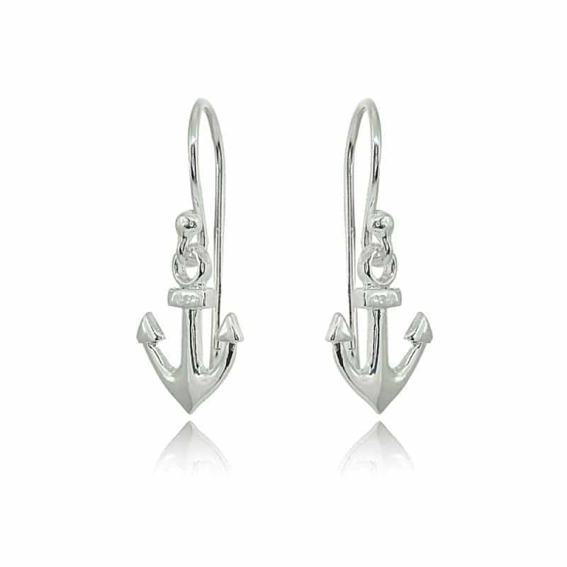 Sterling Silver Polished Anchor Nautical Navy Dangle Earrings