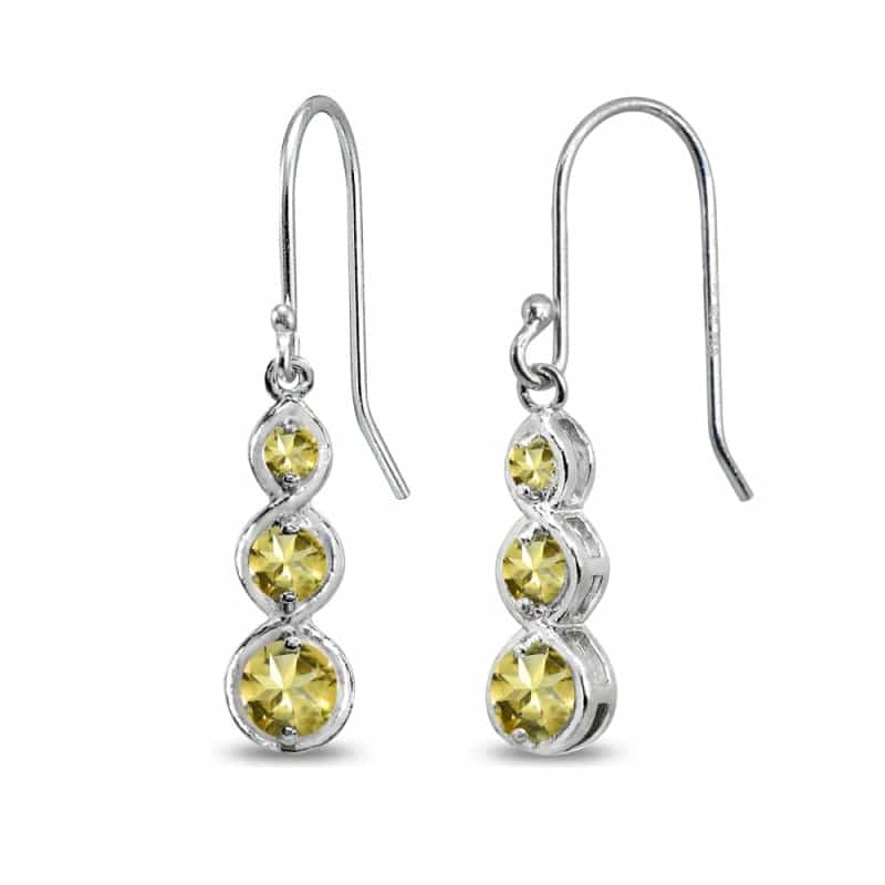 Sterling Silver Citrine Round Three Stone Journey Infinity Dangle Earrings