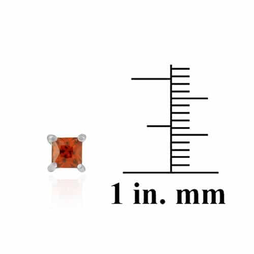 Sterling Silver Red Cz Square Stud Earrings
