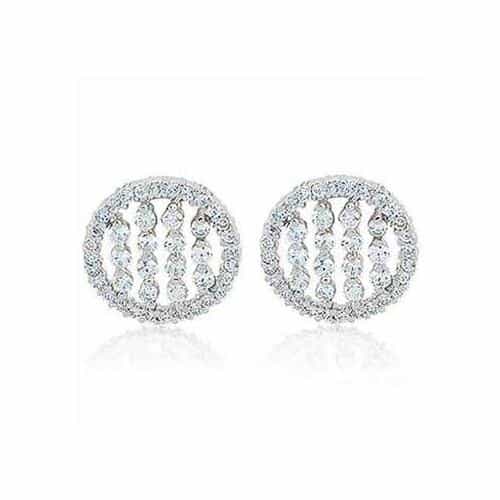 Sterling Silver Cz Striped Circle Stud Earrings