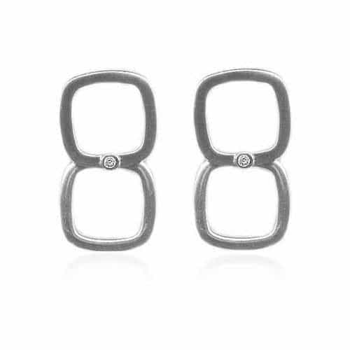 Sterling Silver Cz Double Open Square Earrings