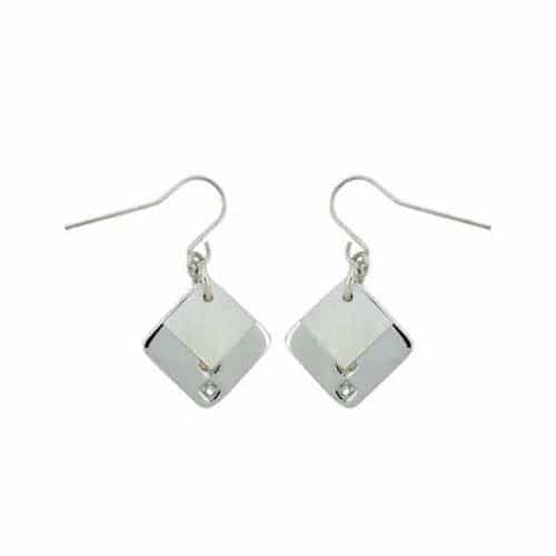 Sterling Silver Mother Of Pearl & Cz Diamond Shaped Earrings