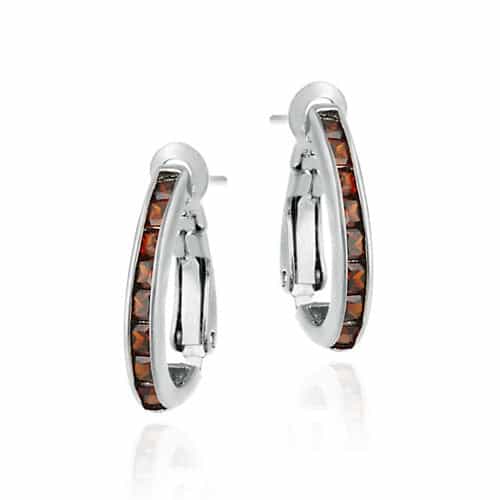 Sterling Silver Orange Cz Half Hoop Earrings