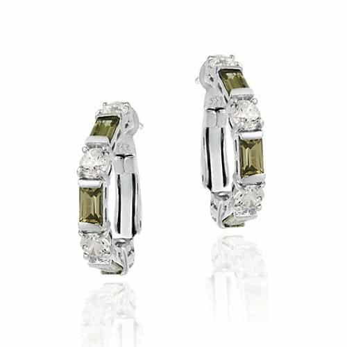 Sterling Silver Olive Green & Clear Cz Patterrn Earrings