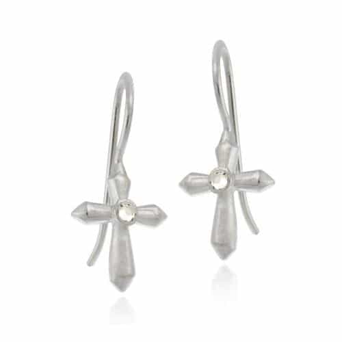 Sterling Silver Cz Cross Drop Earrings