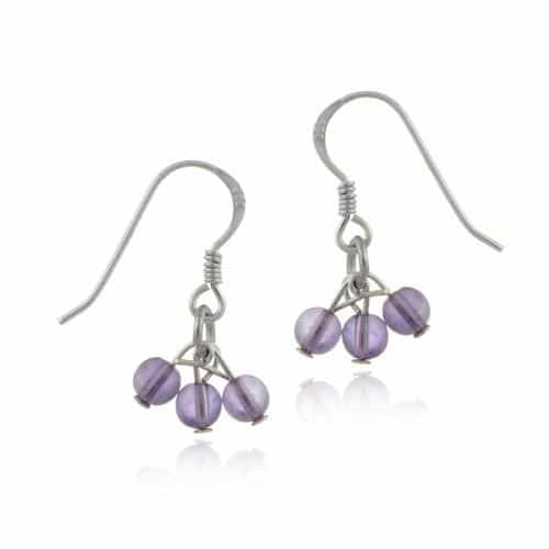 Sterling Silver Cabochon Amethyst Cluster Dangle Earrings