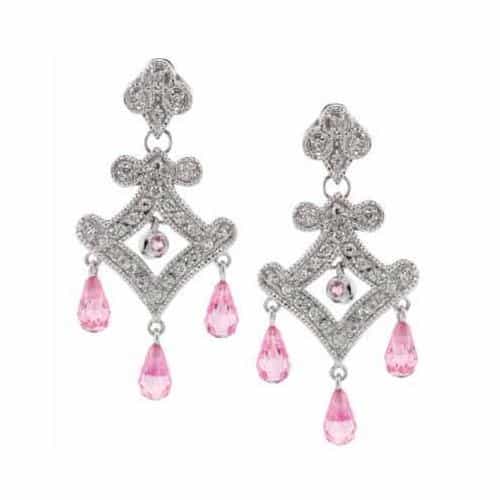 Sterling Silver Pink & White Cz Chandelier Earrings