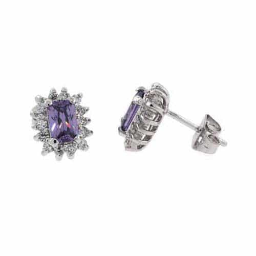 Sterling Silver Amethyst & White Cz Stud Earrings