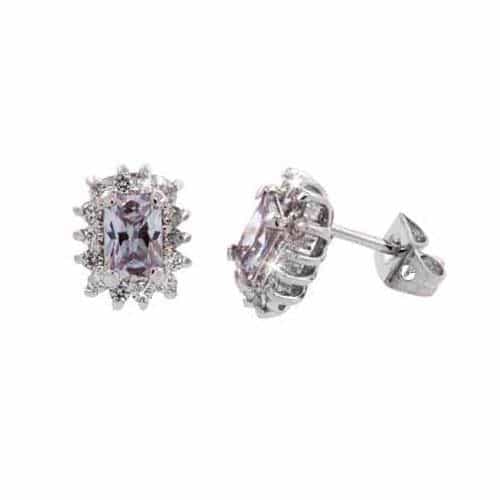 Sterling Silver Lavender & White Cz Flower Stud Earrings