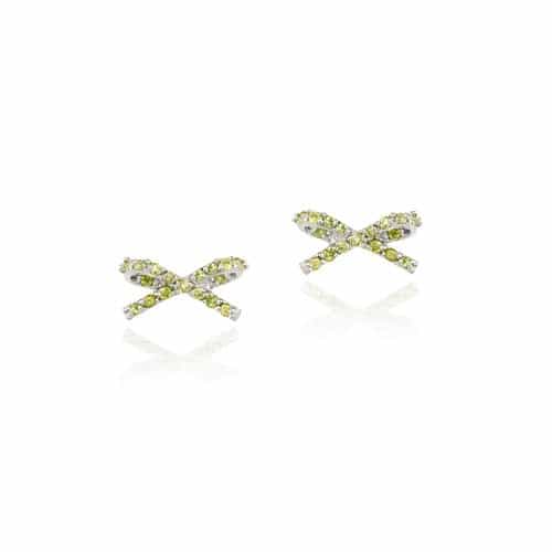 Sterling Silver Olive Green Cz Bow Stud Earrings