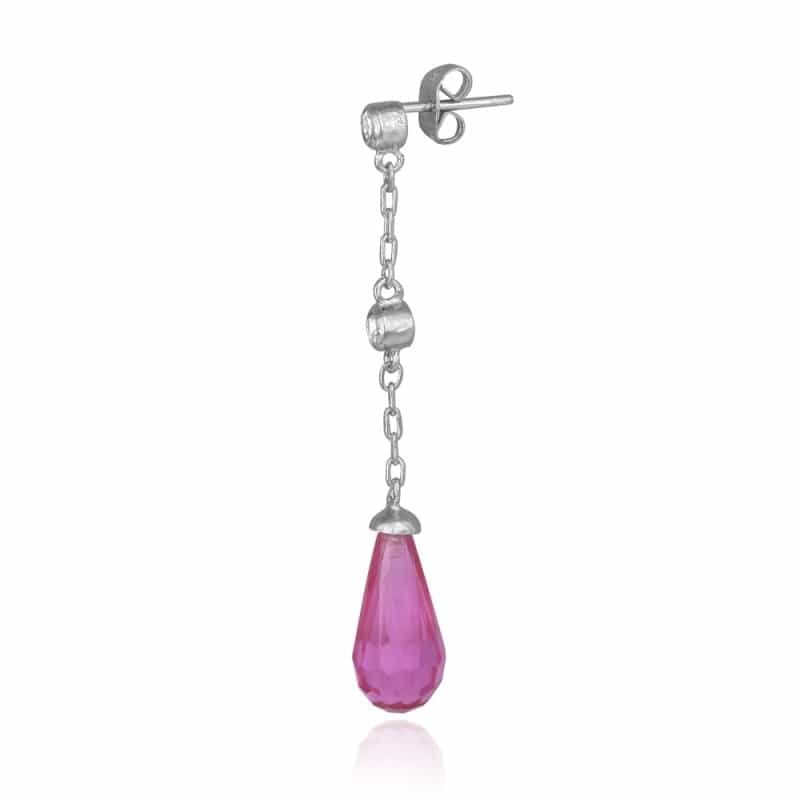 Sterling Silver Pink & White Cz Teardrop Earrings