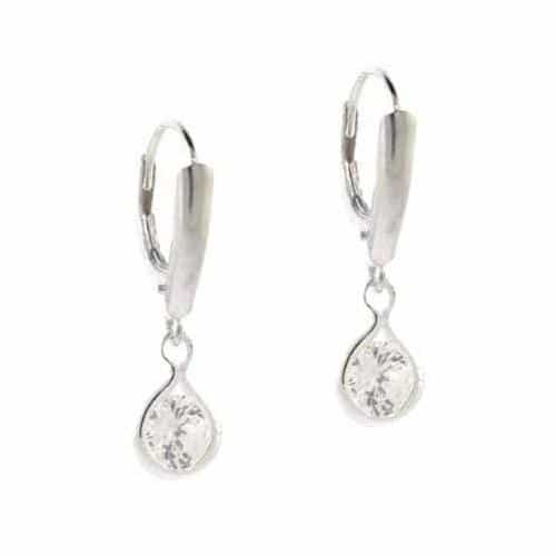 Sterling Silver Cz Dangle Leverback Earrings