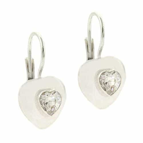 Sterling Silver Cz Heart Leverback Earrings