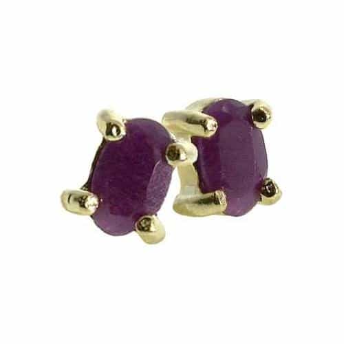 18K Gold Over Sterling Silver Ruby 5X3mm Oval Stud Earrings