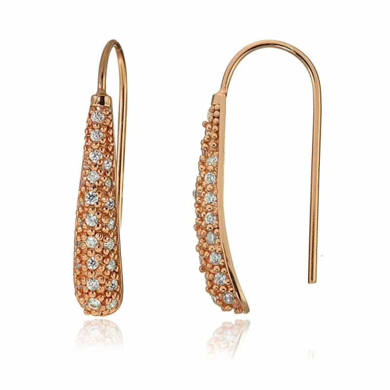Rose Gold Tone Over Sterling Silver Cubic Zirconia Teardrop Drop Hook Earrings