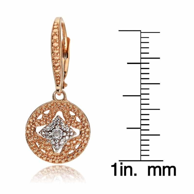 Rose Gold Tone Over Sterling Silver Diamond Accent Filigree Medallion Dangle Leverback Earrings