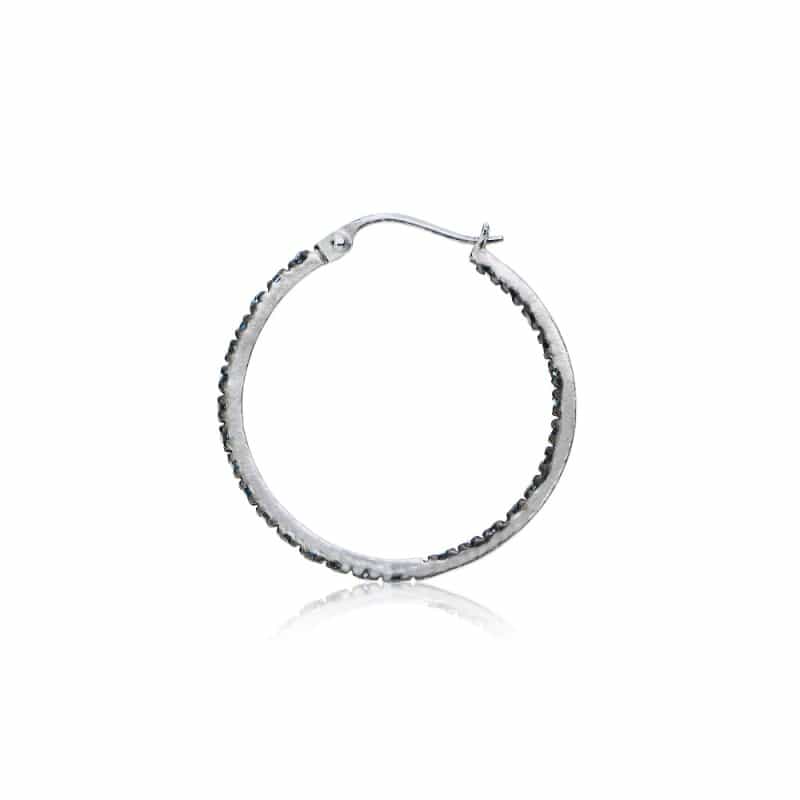 Sterling Silver Nano Created London Blue Topaz Stone Inside Out 17Mm Round Hoop Earrings