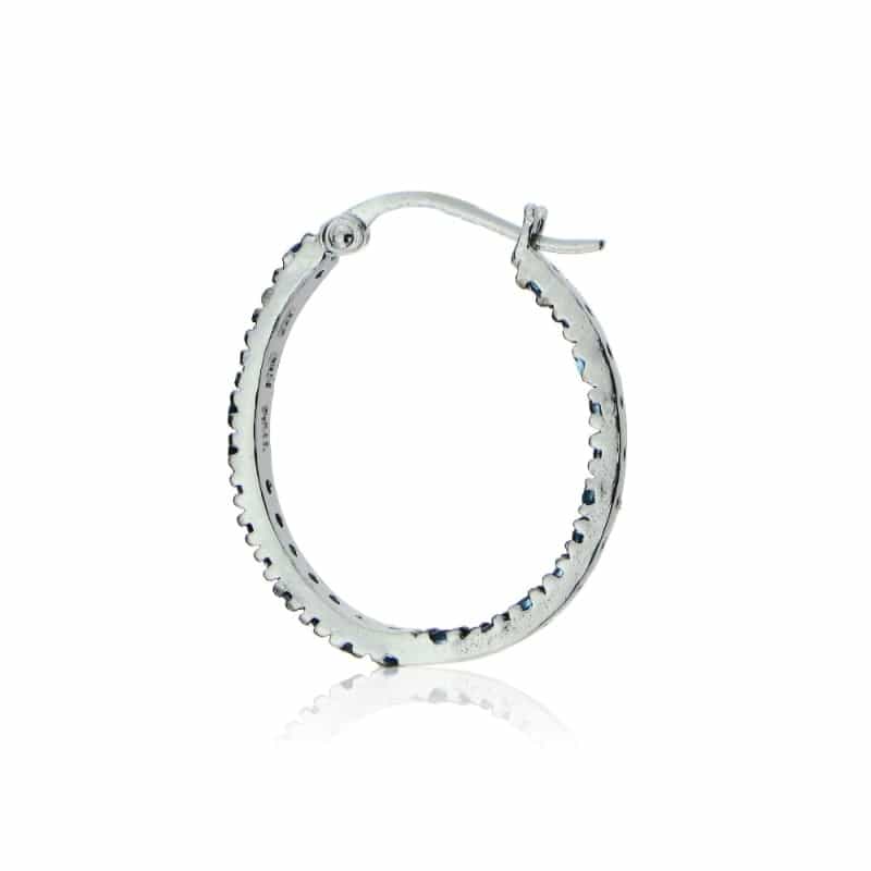 Sterling Silver Nano Created London Blue Topaz Stone Inside Out 20Mm Oval Hoop Earrings