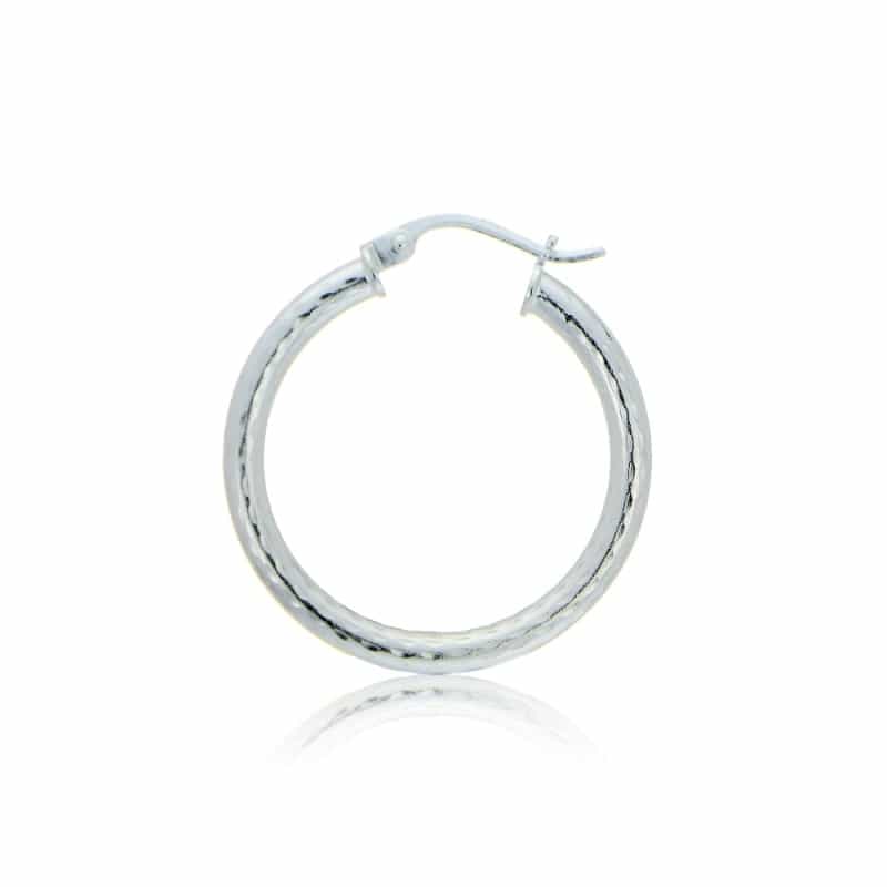 Sterling Silver 2.5Mm Diamond Cut Polished Round Hoop Earrings, 20Mm
