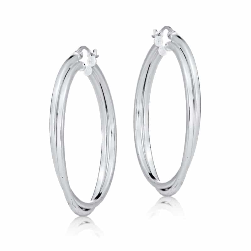 Sterling Silver Square-Tube Double Twisted 47Mm Round Hoop Earrings