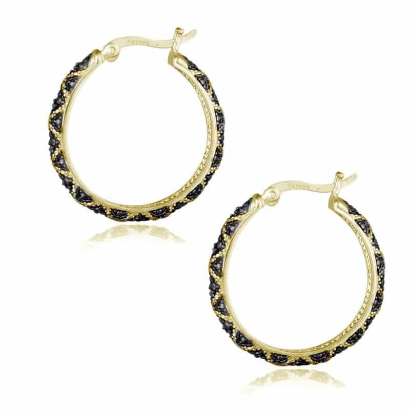 Gold Tone Over Sterling Silver 1/10 Ct Champagne Diamond Criss-Cross Hoop Earrings