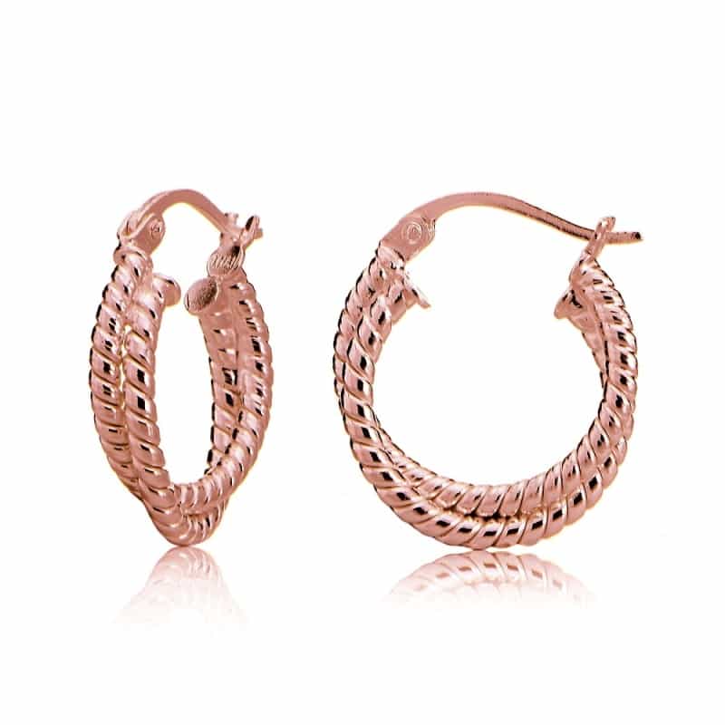 Rose Gold Tone Over Sterling Silver Intertwining Rope Hoop Earrings, 20Mm