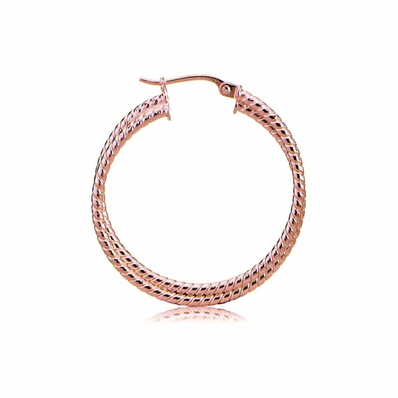Rose Gold Tone Over Sterling Silver Intertwining Rope Hoop Earrings, 25Mm