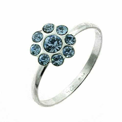 Sterling Silver Light Blue Cz Flower Junior Ring