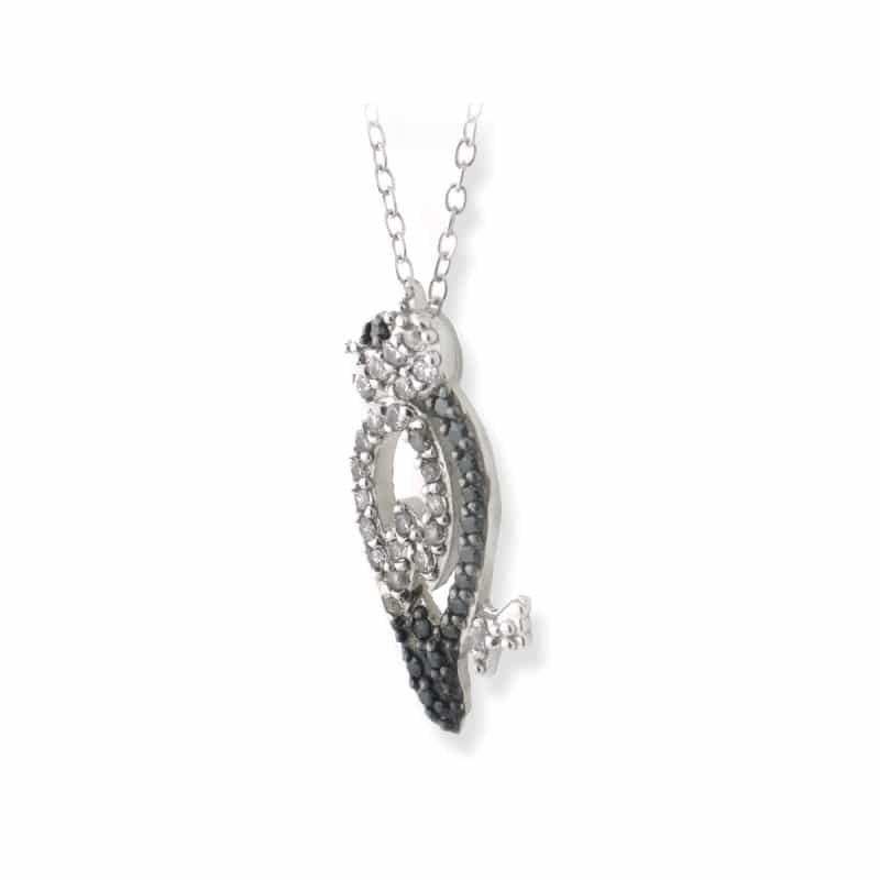 Sterling Silver Black & White Cz Bird Necklace