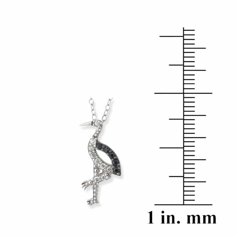 Sterling Silver Black & White Cz Flamingo Necklace