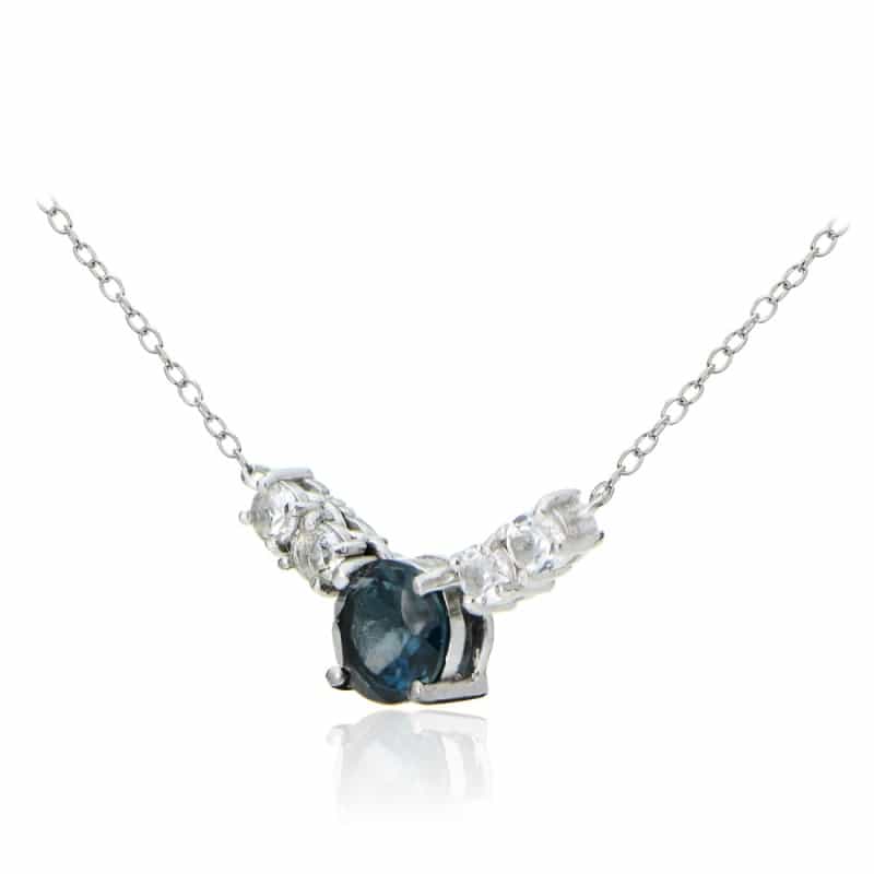 Sterling Silver 2Ct Tgw London Blue And White Topaz 5-Stone Necklace