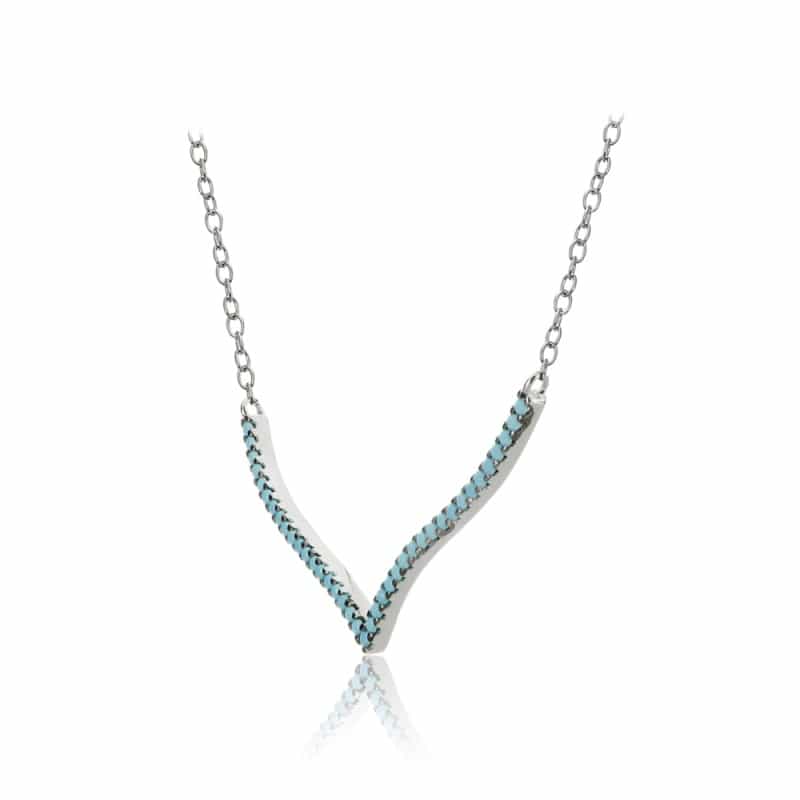Sterling Silver Nano Created Turquoise V Shape Necklace