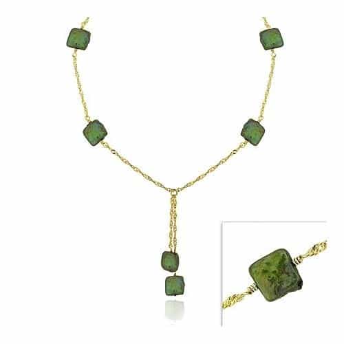18K Gold Over Sterling Silver Green Freshwater Cultured Square Coin Pearl Lariat Necklace