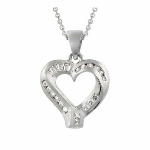 Sterling Silver & Cz Modern Polished Heart Pendant