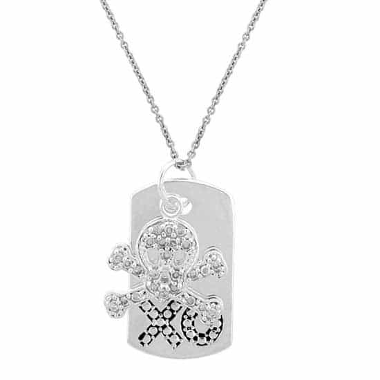 Sterling Silver 'Xo' Skull & Crossbones Cz Dog Tag Pendant