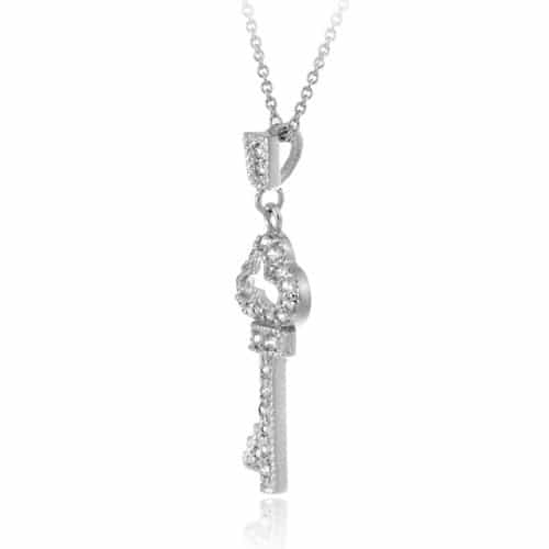 Sterling Silver Designer-Inspired Cz Key Pendant