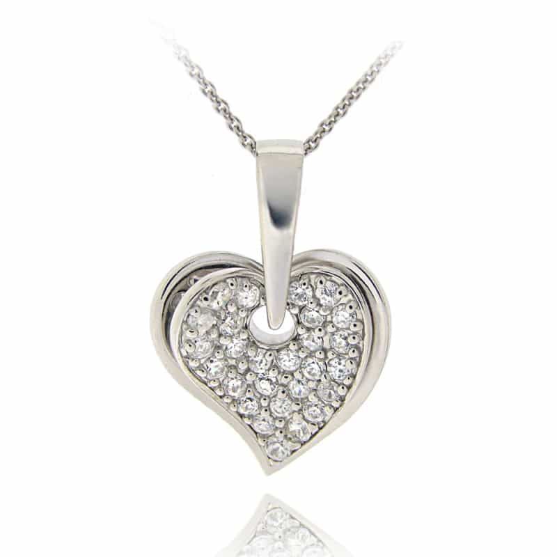 Sterling Silver Cz Double Dangling Hearts Necklace