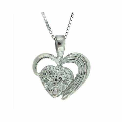Sterling Silver Diamond Accent Heart Within A Heart Pendant