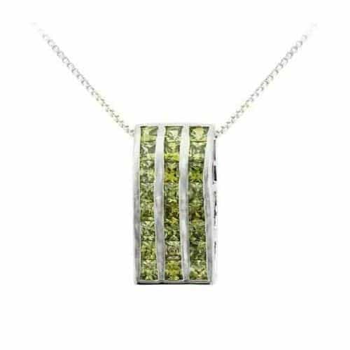 Sterling Silver Olive Green Cz Rectangle Striped Slide Pendant