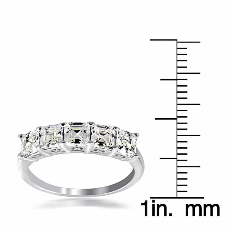 Sterling Silver Asscher Cut Cz Semi Eternity Band Ring