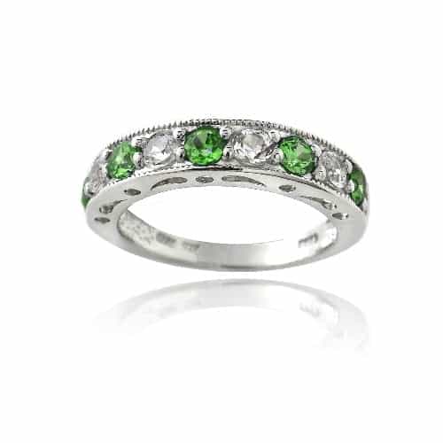 Sterling Silver 1.2Ct Created Emerald & White Sapphire Half-Eternity Band Ring