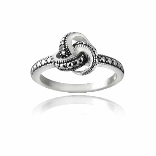 Sterling Silver Love Knot Black Diamond Accent Promise Ring